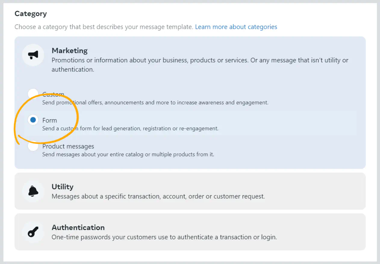 Selecting Form as a Category for a template.