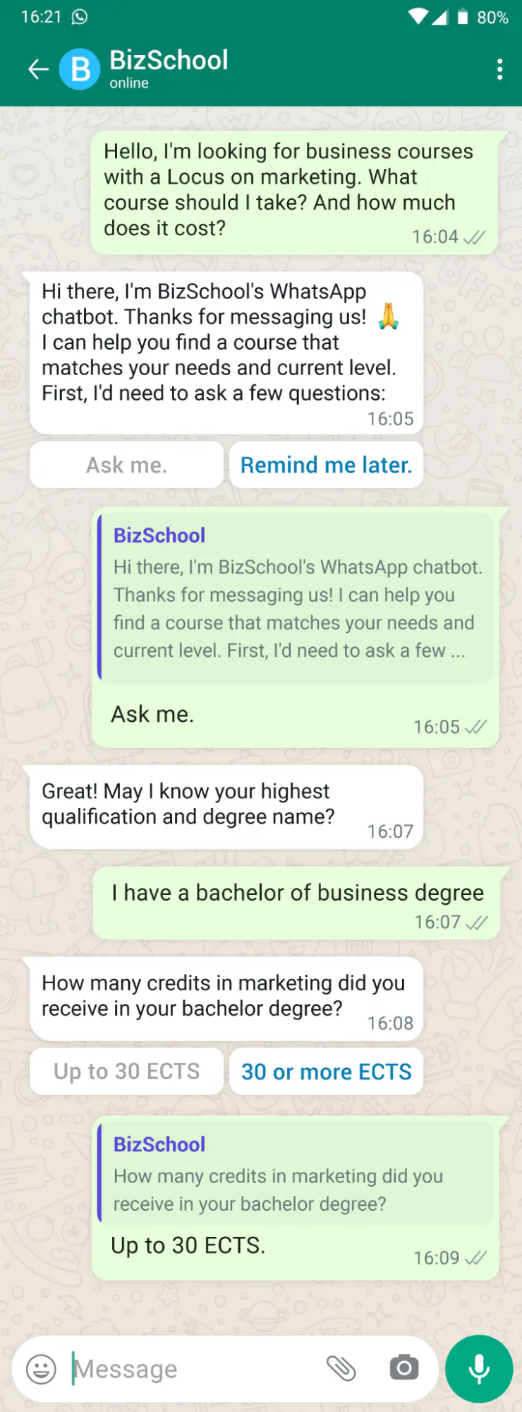 Lead qualification with a WhatsApp chatbot.