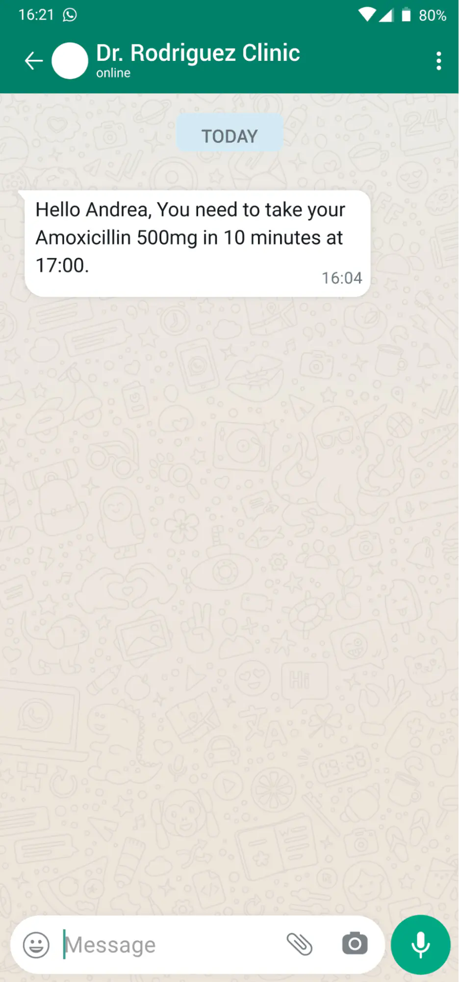 WhatsApp chatbot sending medication reminders.