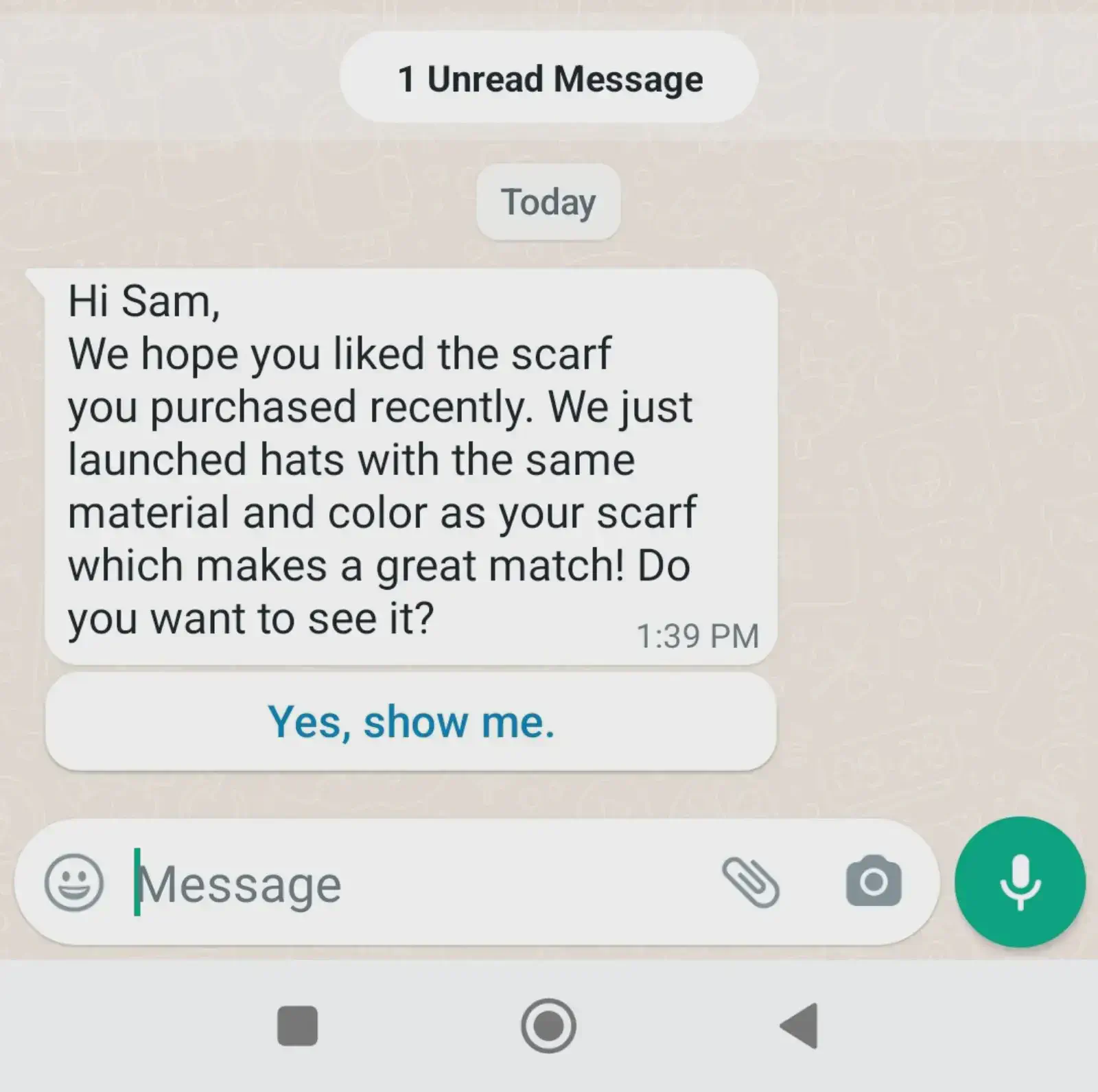 Personalized and tailored WhatsApp message, based on contact segmentation.