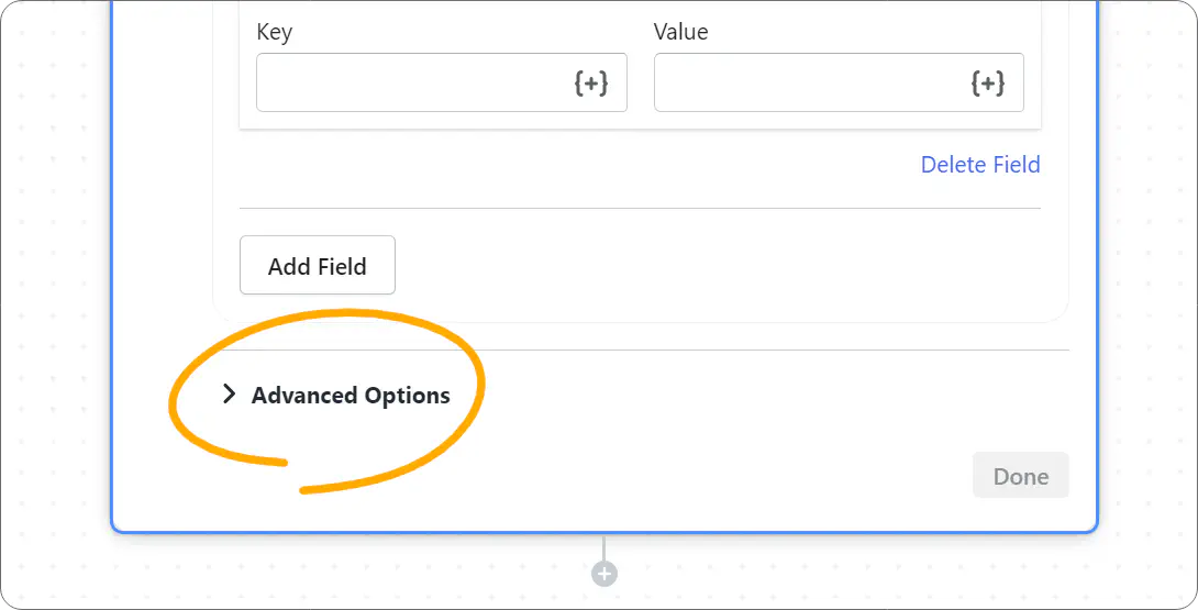 Selecting Advanced options in a Shopify workflow.