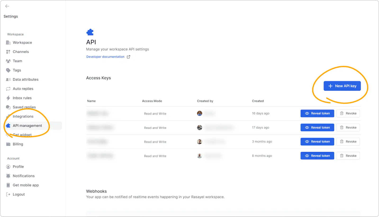 Creating a new Rasayel API key