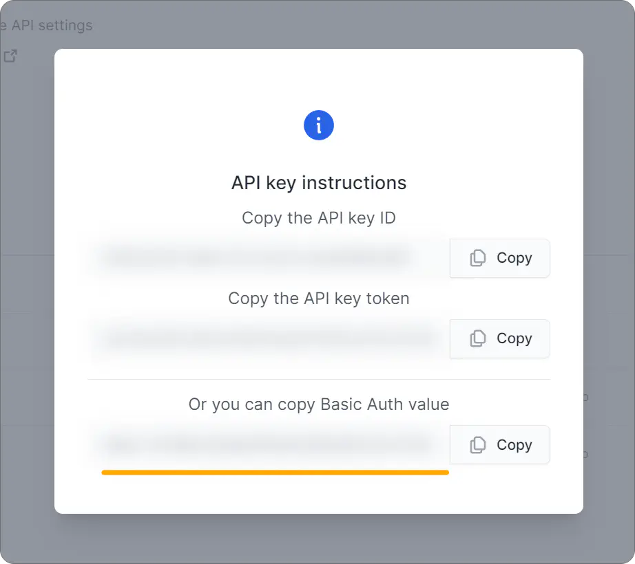 API key information.