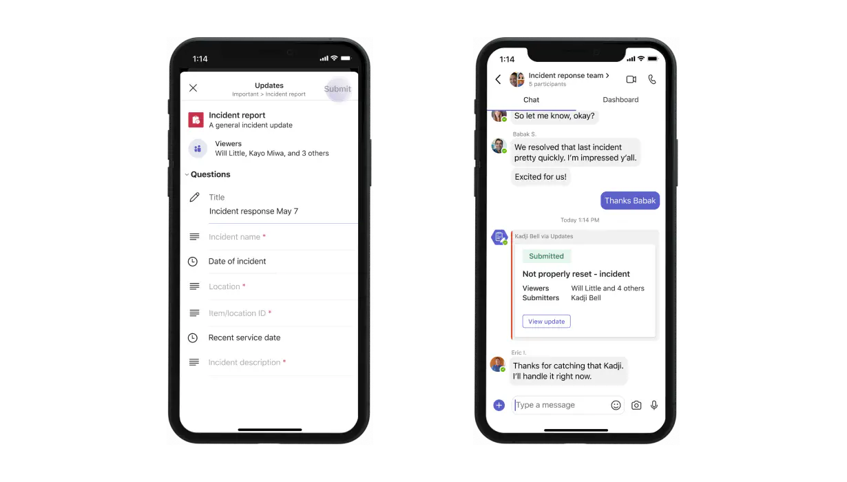 Microsoft Teams on a mobile app