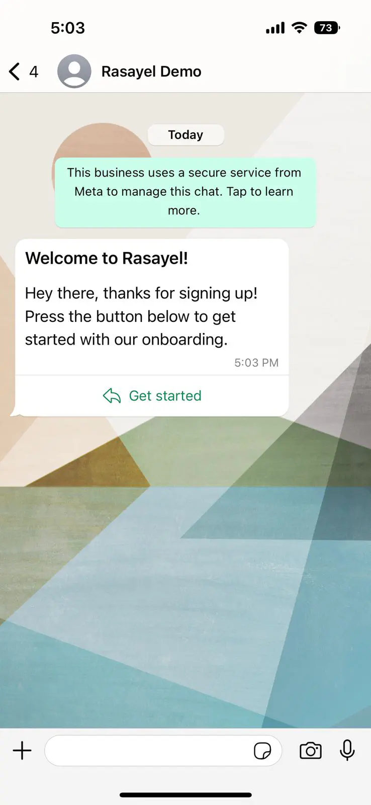 Onboarding welcome message