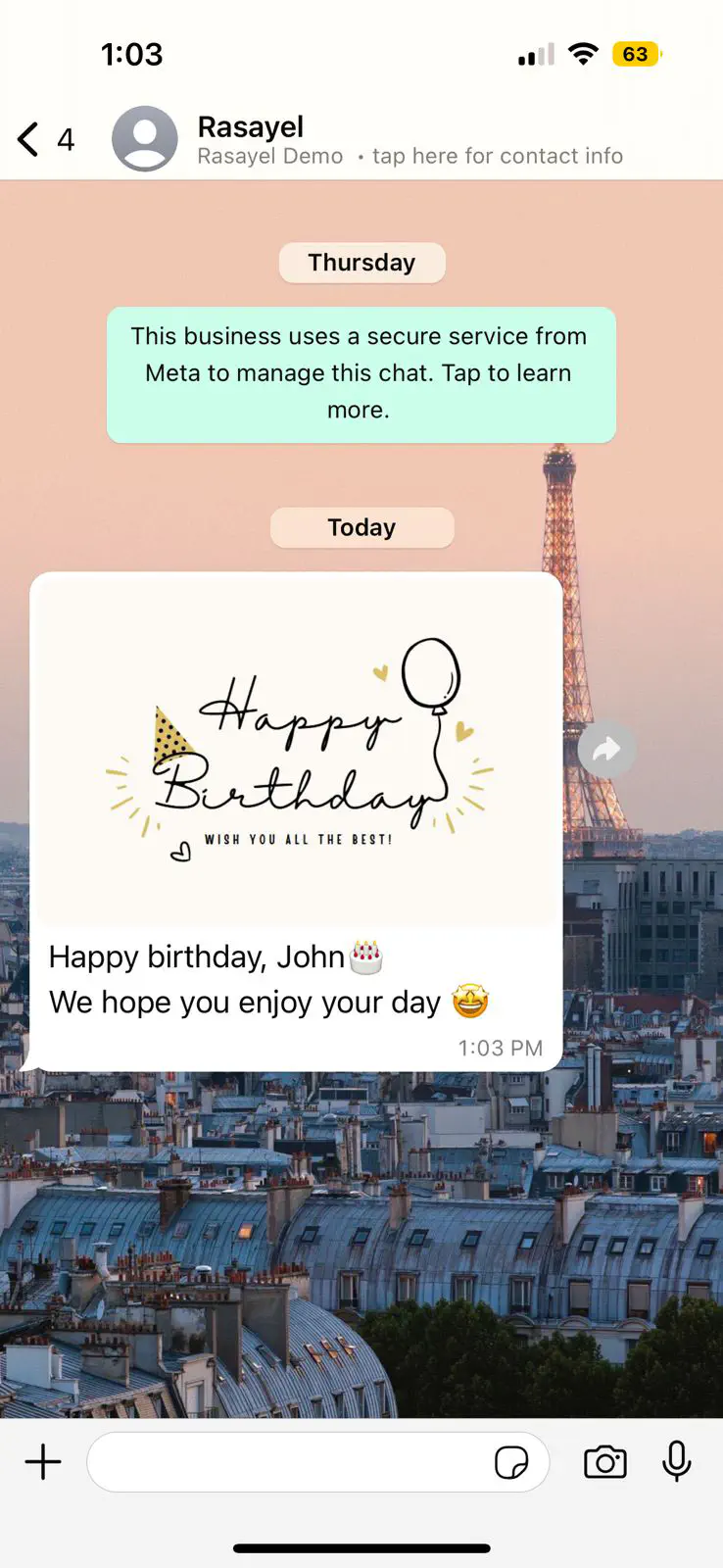 Personalized birthday wish message