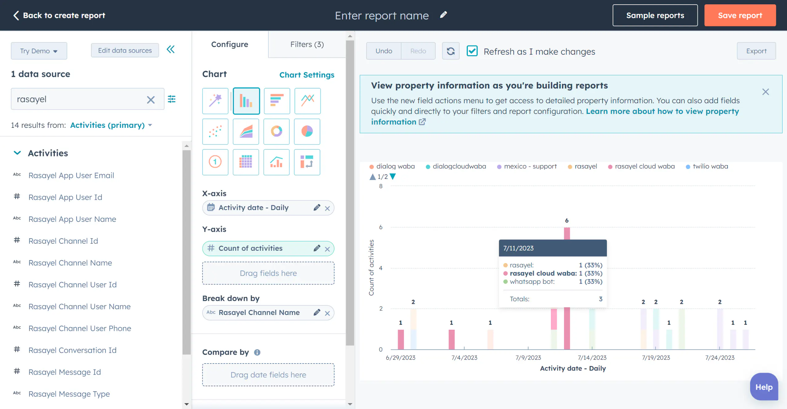 Generating reports in HubSpot.