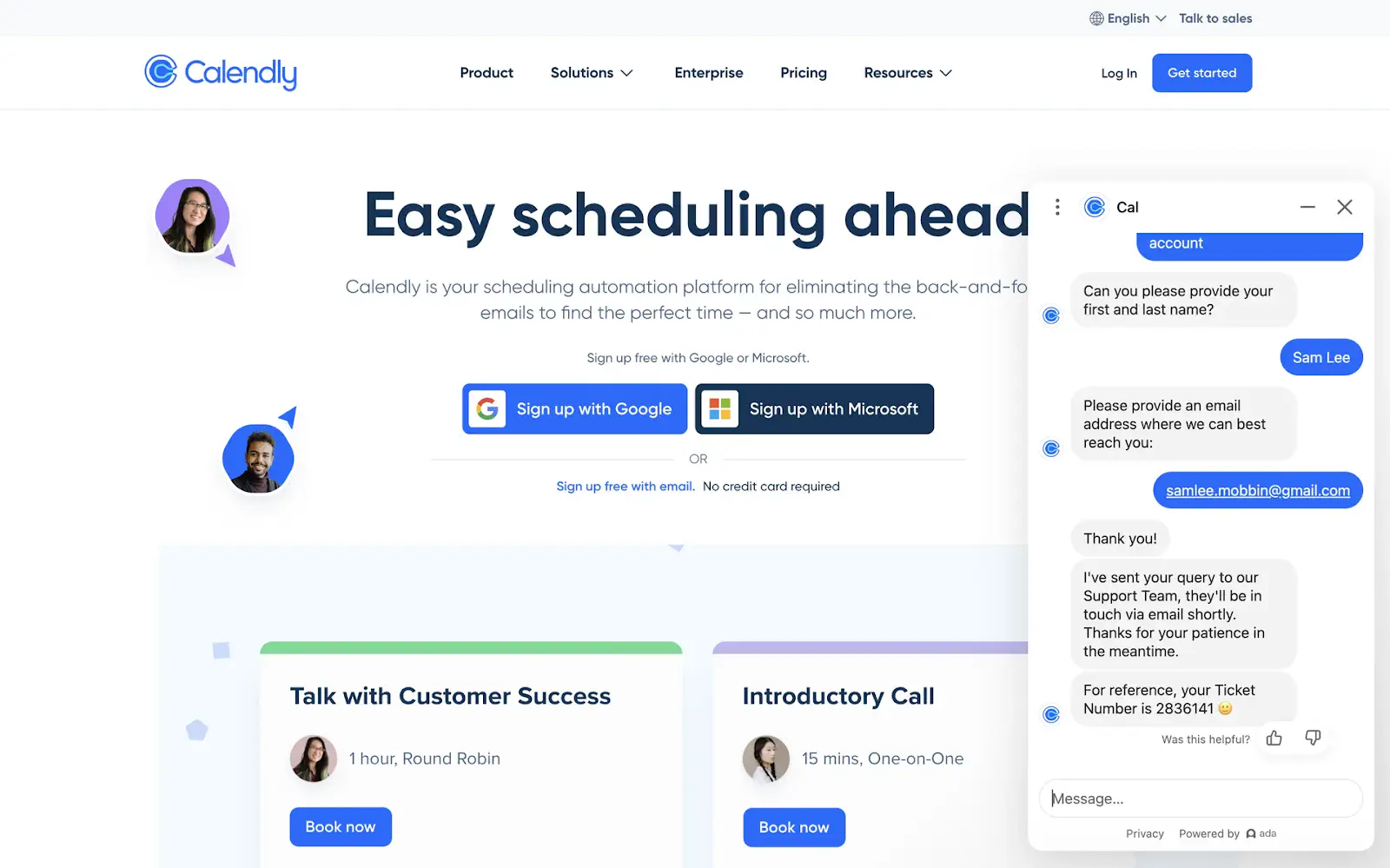 Calendly Chatbot UI Design