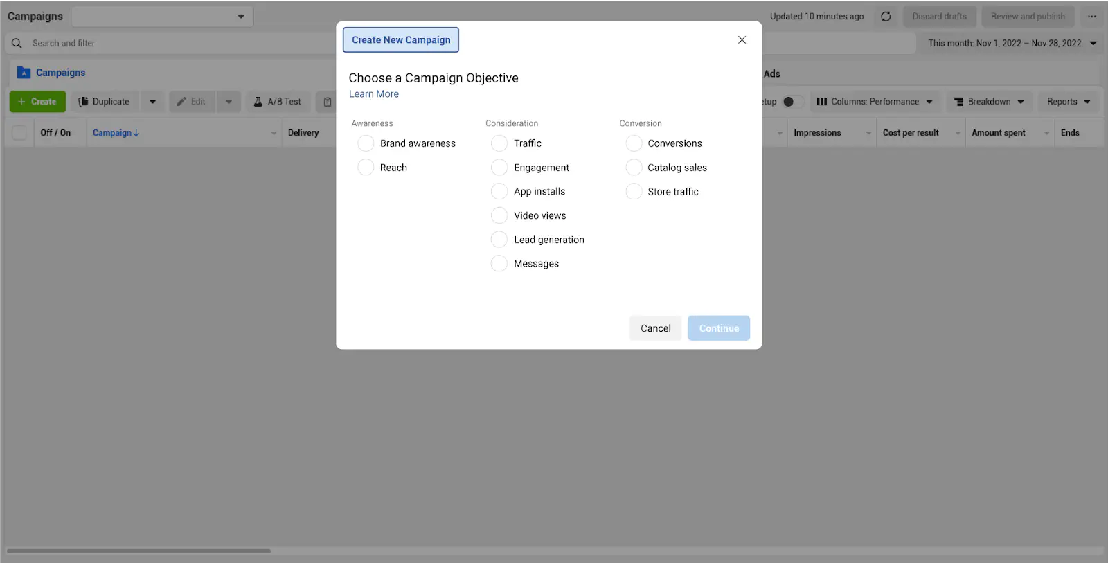 Setting up a click-to-WA camopaign in Facebook Business Manager.