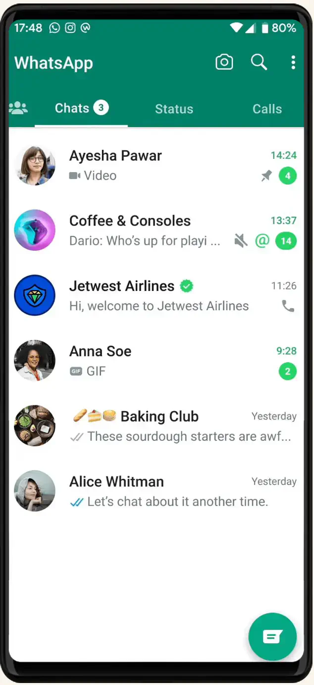 Voice calls on WhatsApp screenshot.