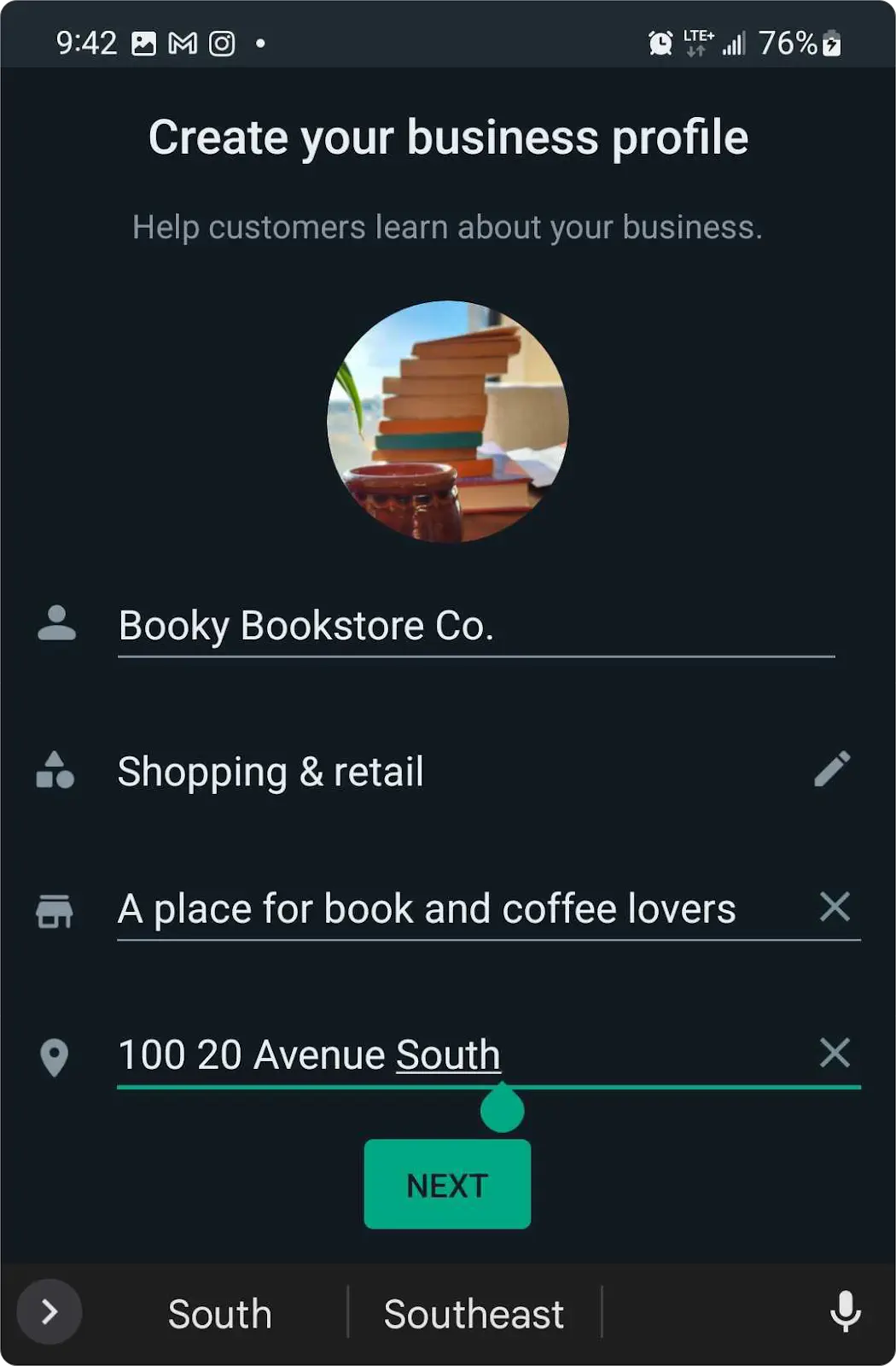 WhatsApp Business profile page