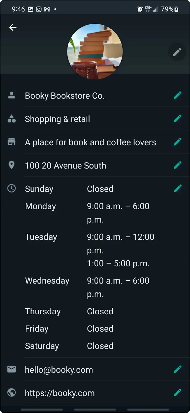 Detailed overview of business hours.