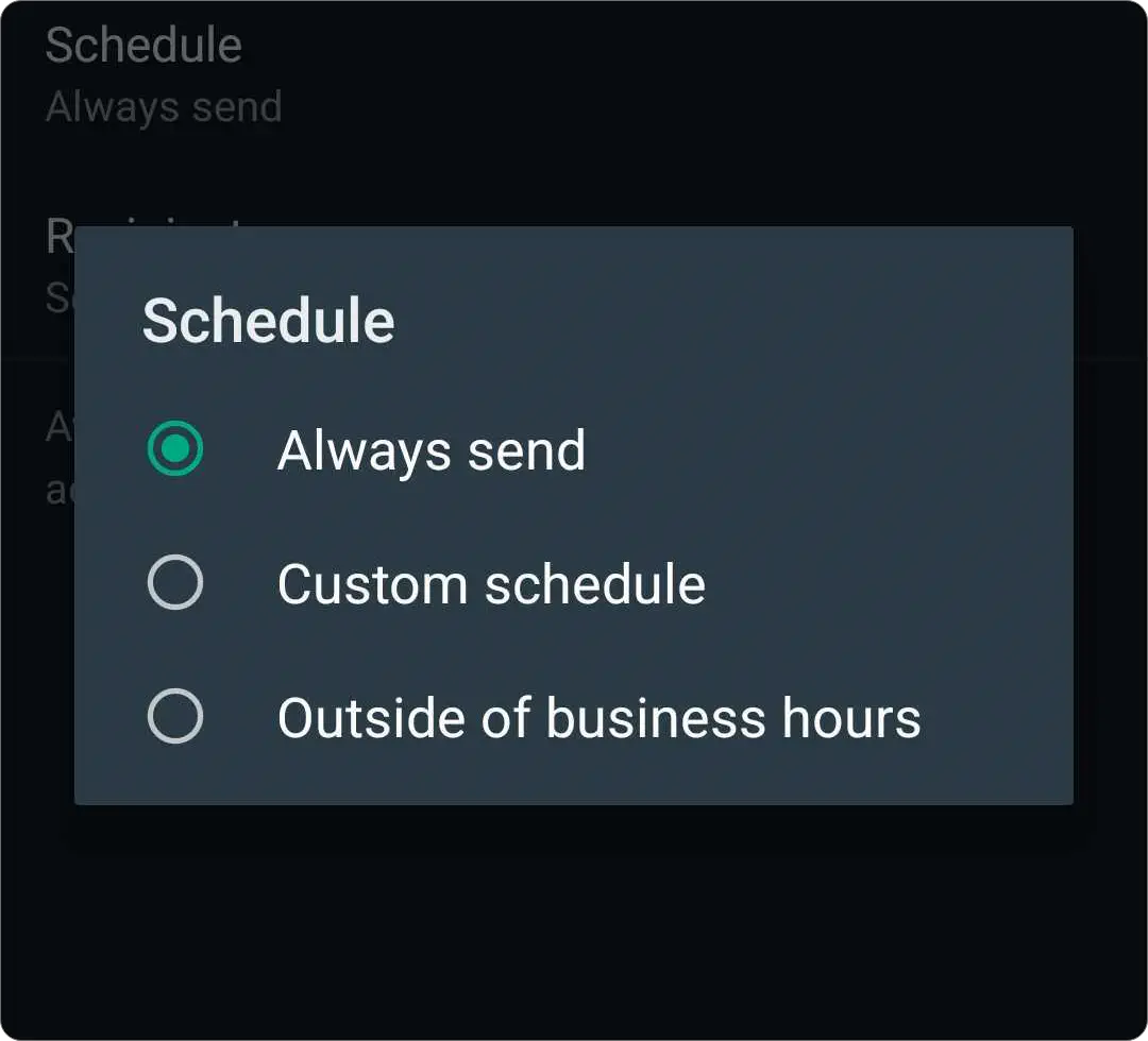 WhatsApp Business away message schedule