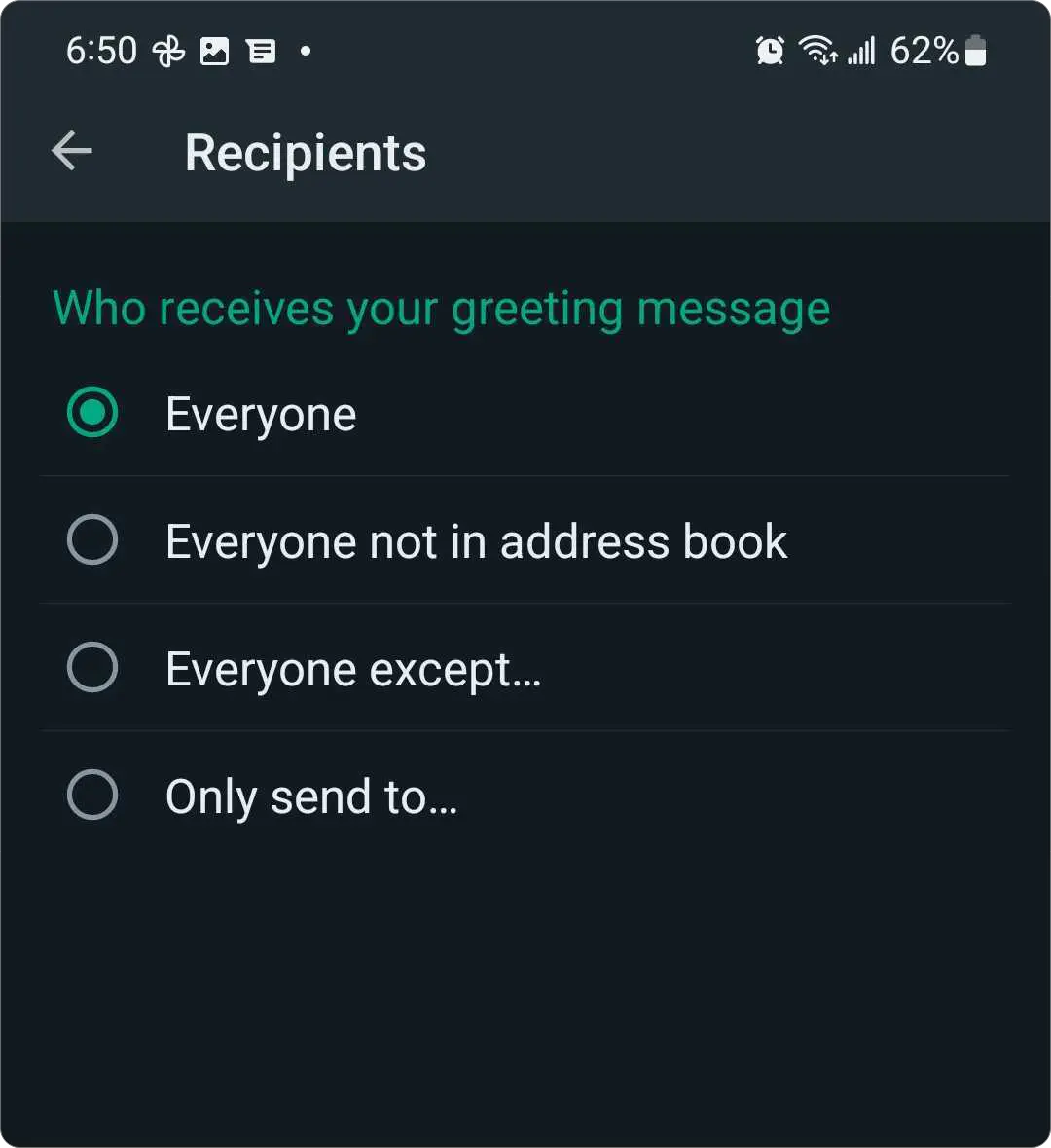 Sellecting who receives greeting messages.
