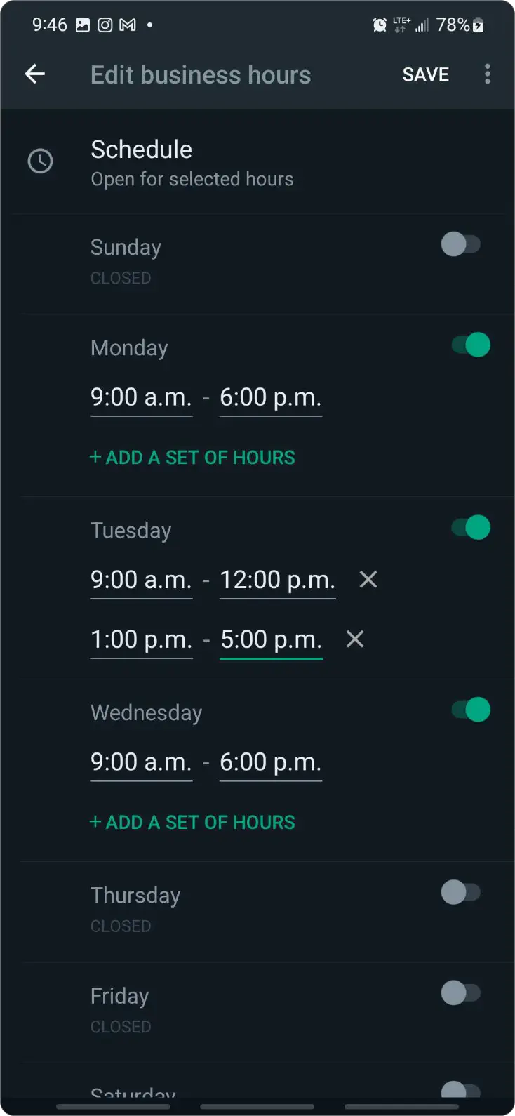 WhatsApp Business scheduling page