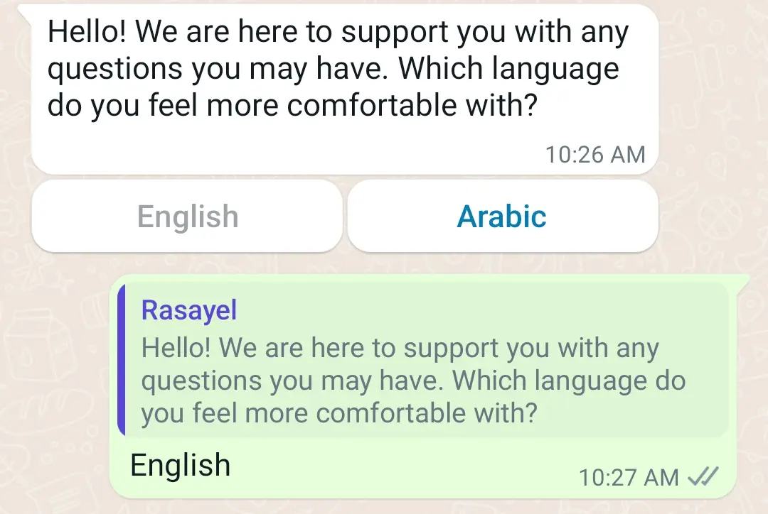 Response to Interactive WhatsApp message.