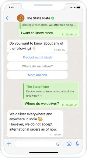 WhatsApp conversation with a chatbot.