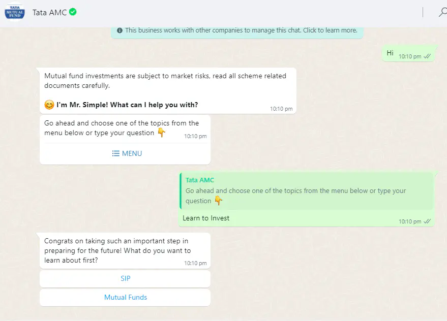 A conversation with Tata Mutual Fund&rsquo;s WhatsApp chatbot