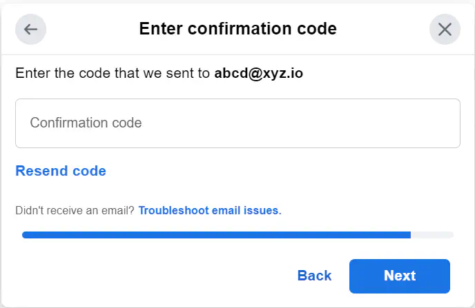 Verification code entry page