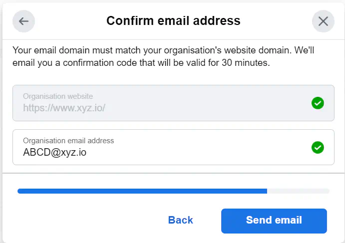 Email address confirmation page