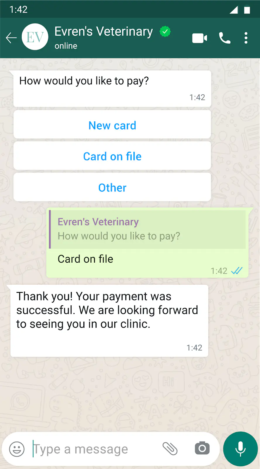 Interactive WhatsApp message with different answers.