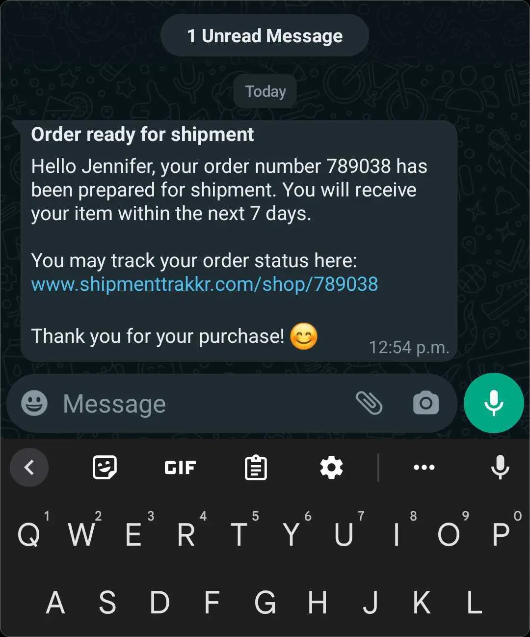 Order and delivery notification on Whatsapp