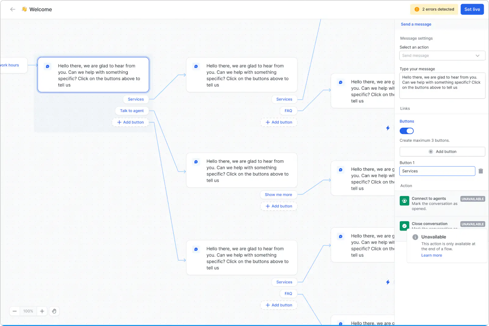 WhatsApp chatbot builder in Rasayel.