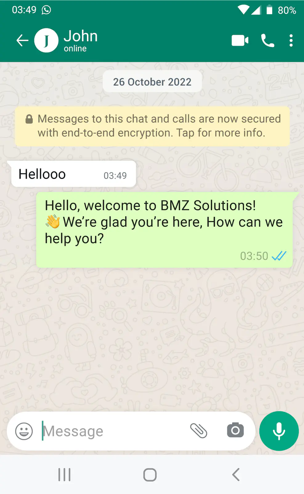 Customer communication over whatsapp