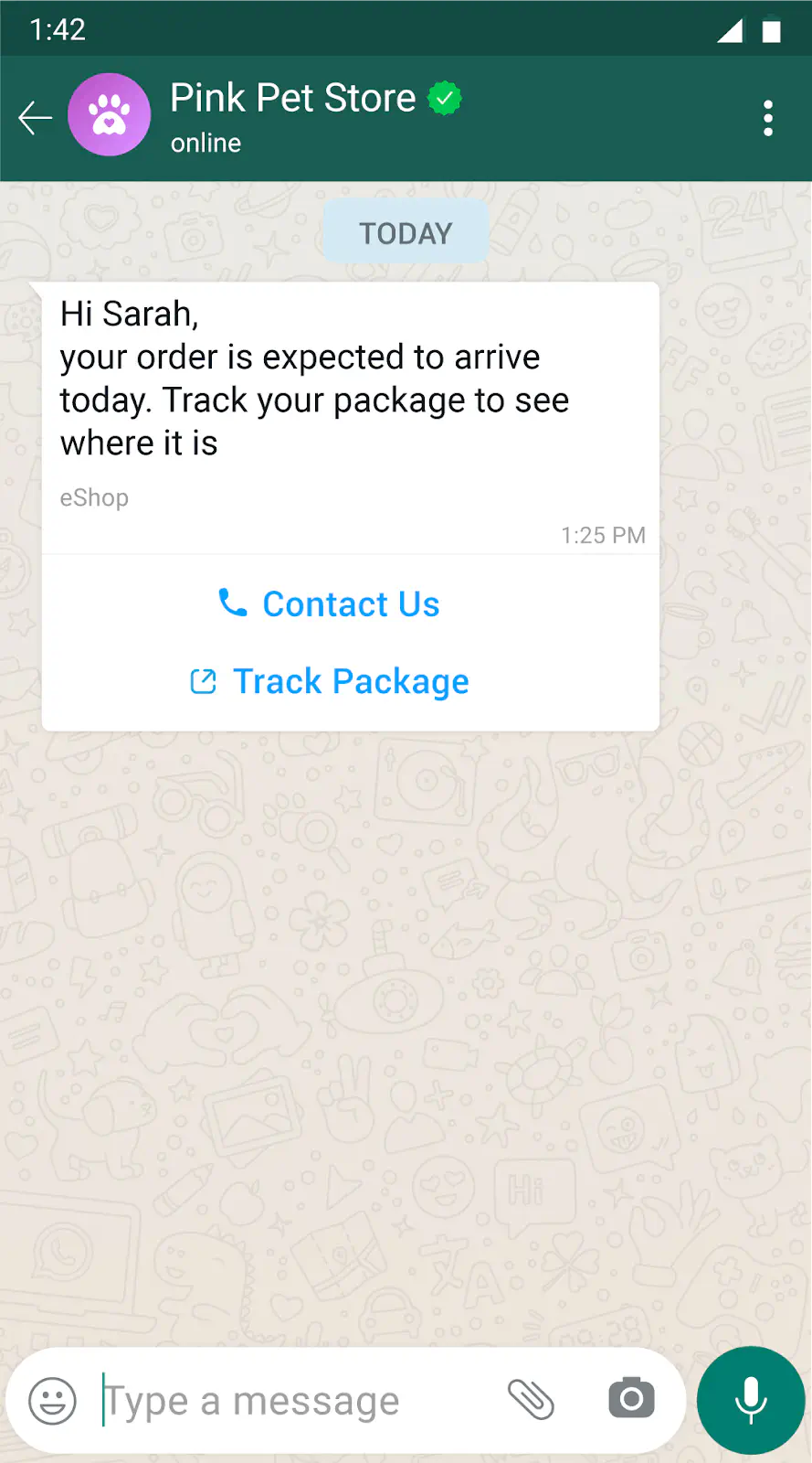 Interactive WhatsApp message for delivery notification.