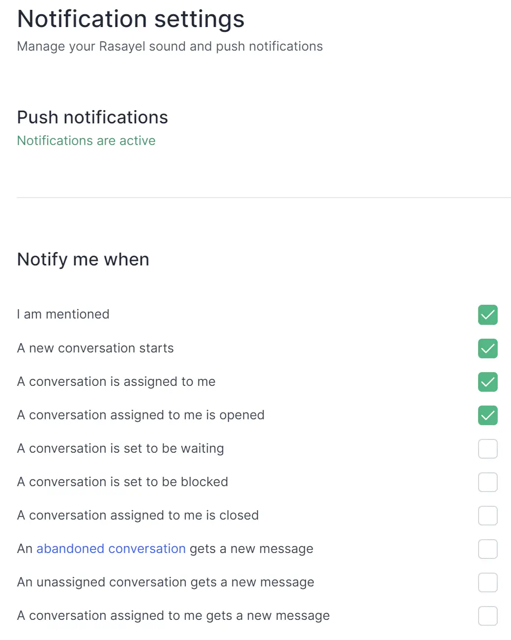 List of types of notifications in Rasayel