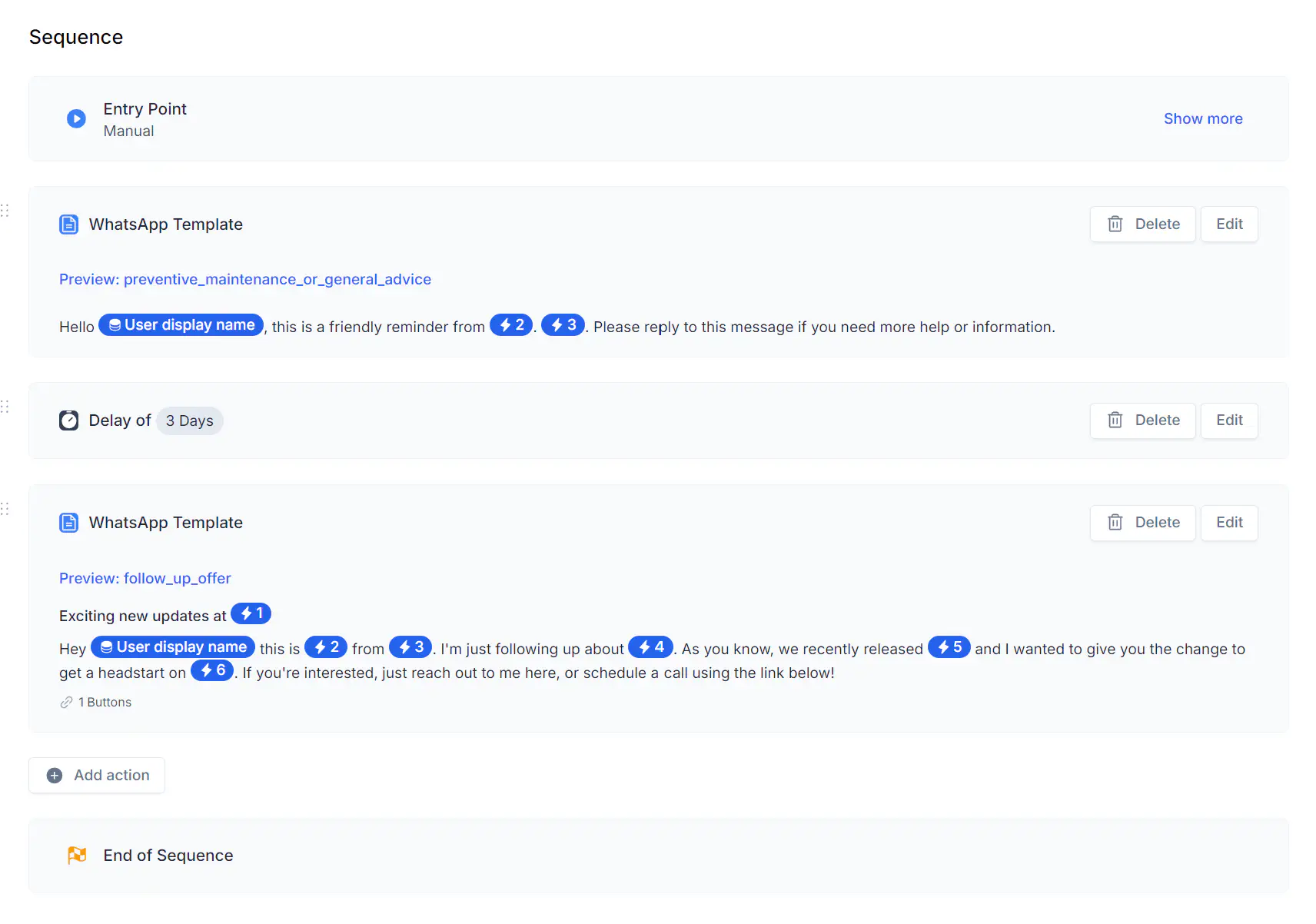 Automated sequence of messages with delays between each message in Rasayel.