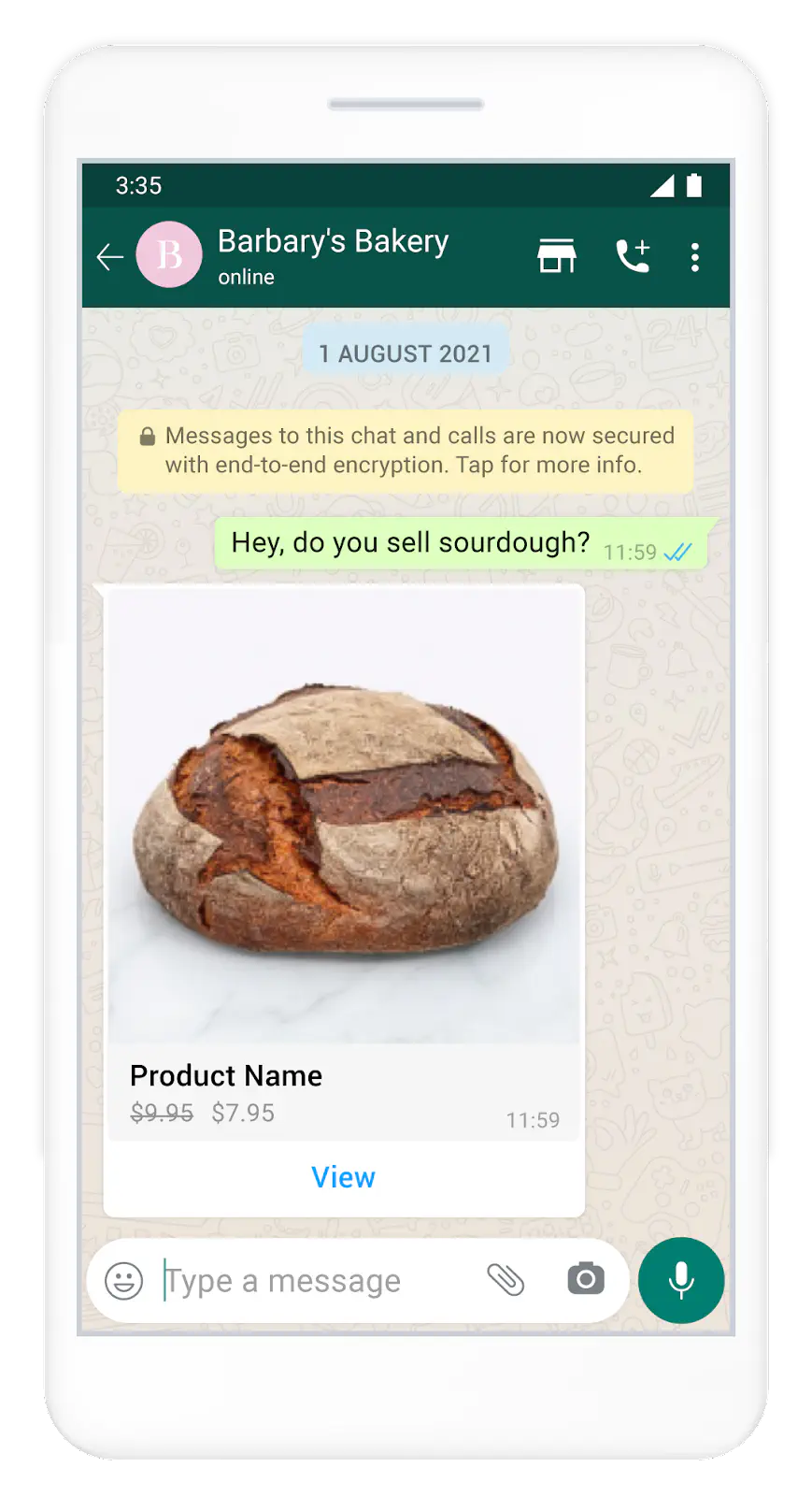 A single-product message in a WhatsApp conversation with a customer.