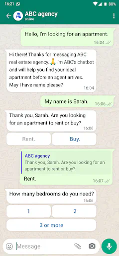 A customer inquiry handled by a WhatsApp chatbot.