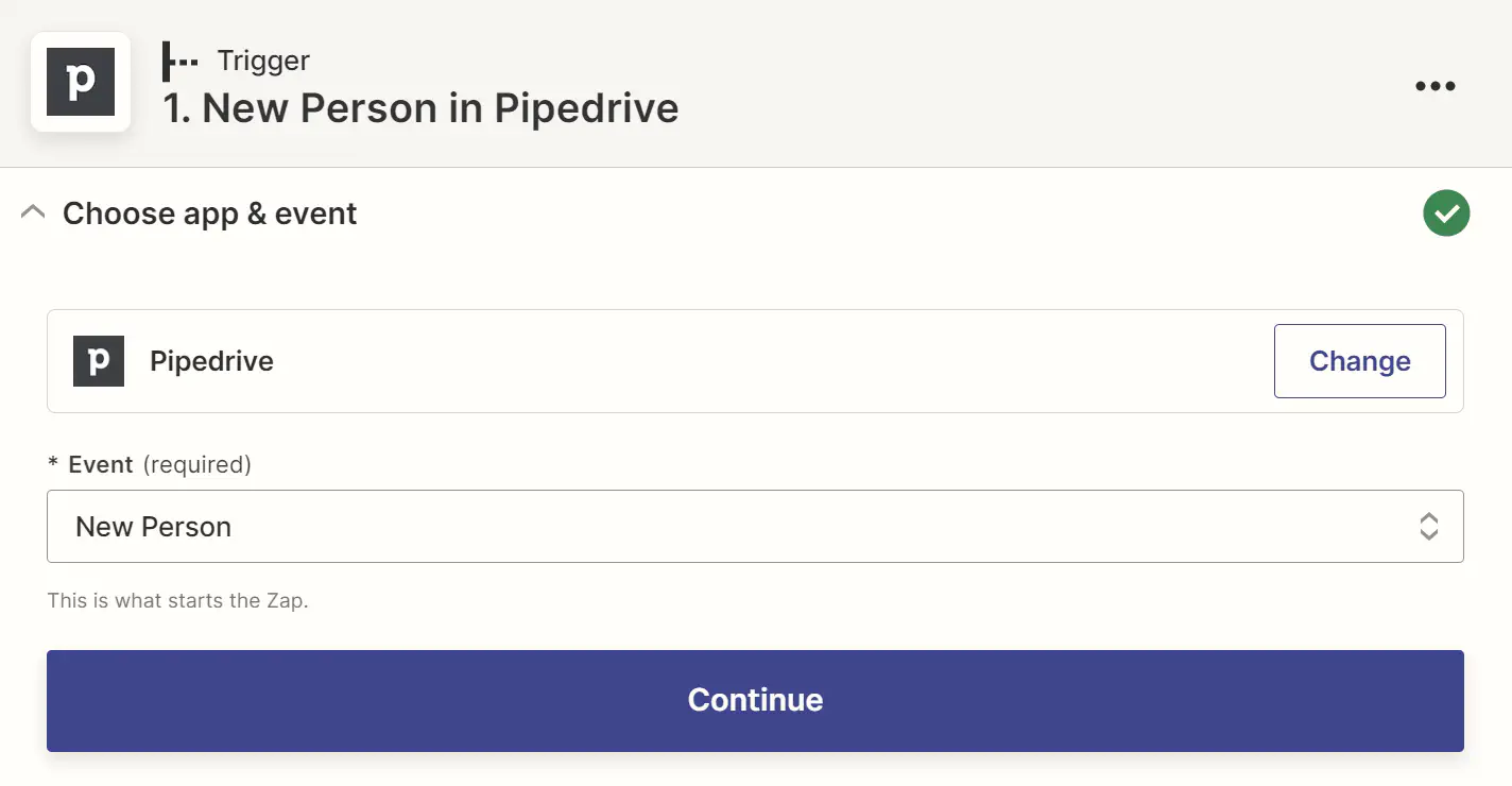 Choose a trigger for Pipedrive