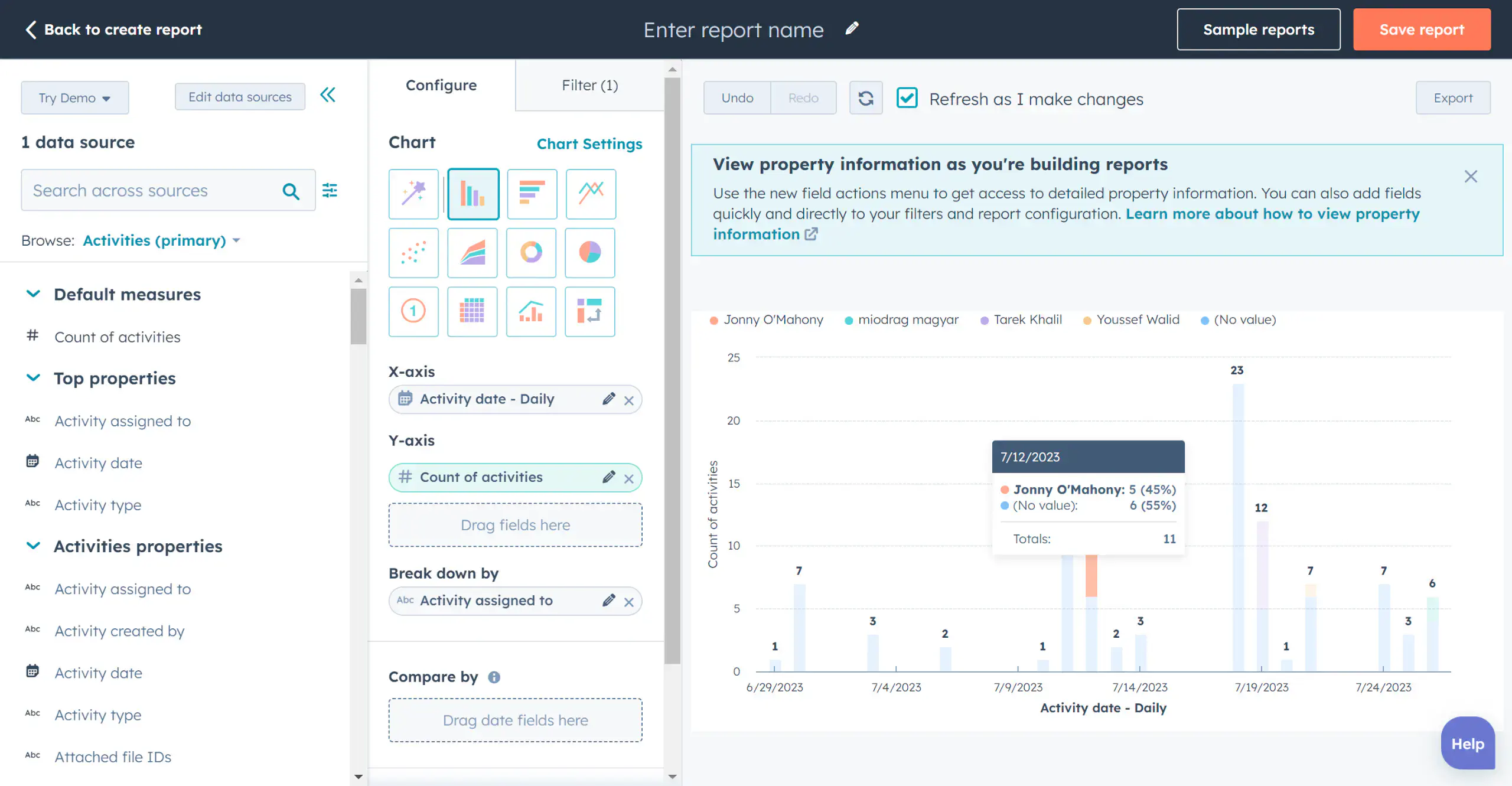 Generating a report in Hubspot