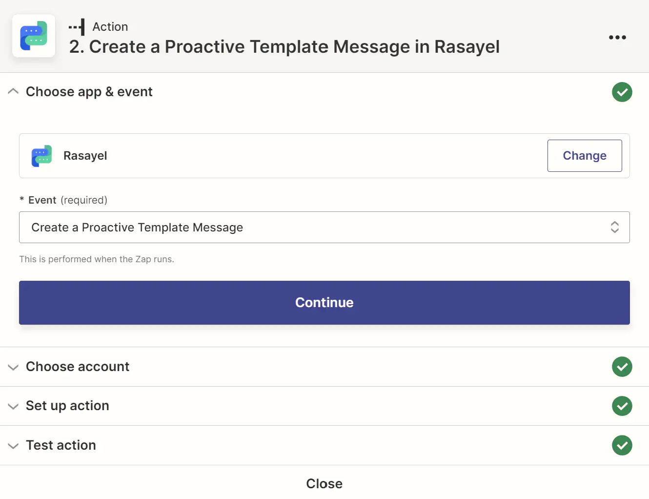 Configuring actions in Rasayel.