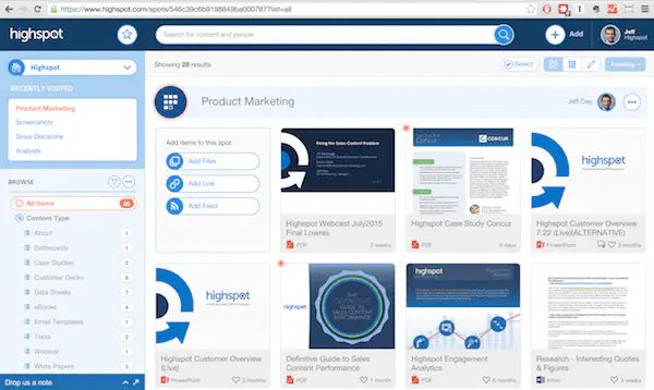 Sales enablement tool - Highspot.