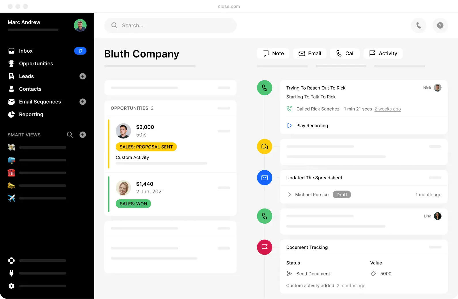 Close’s dashboard