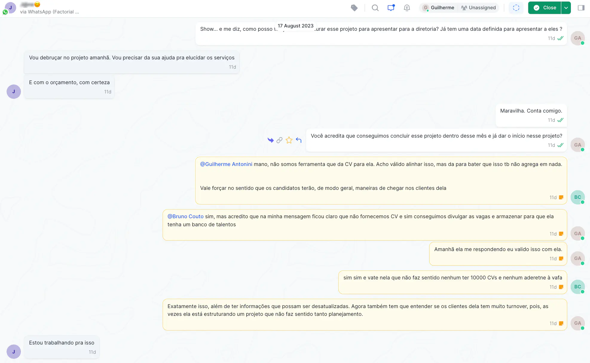 Notes and Mentions feature in Rasayel used by Factorial.