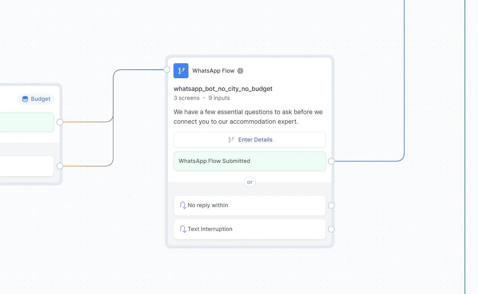 A detail of a lead qualification bot flow.