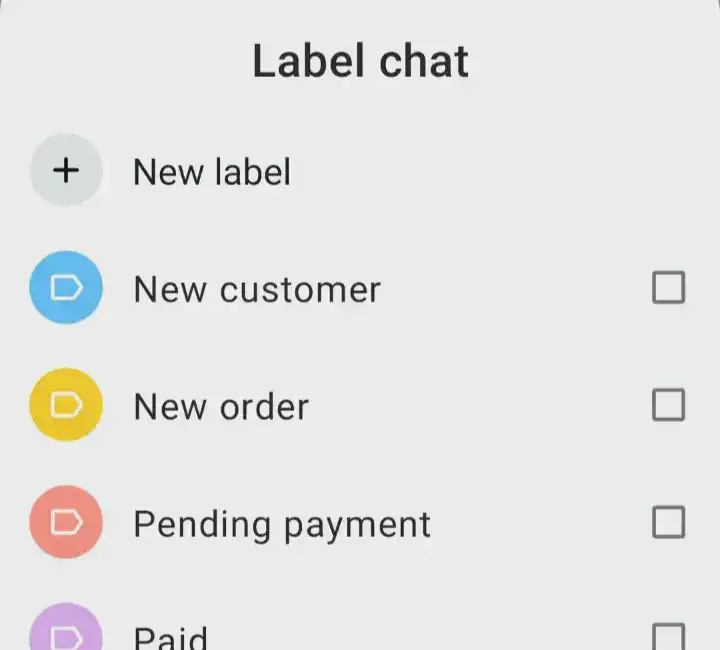 WhatsApp Business app labels for chat categorization.