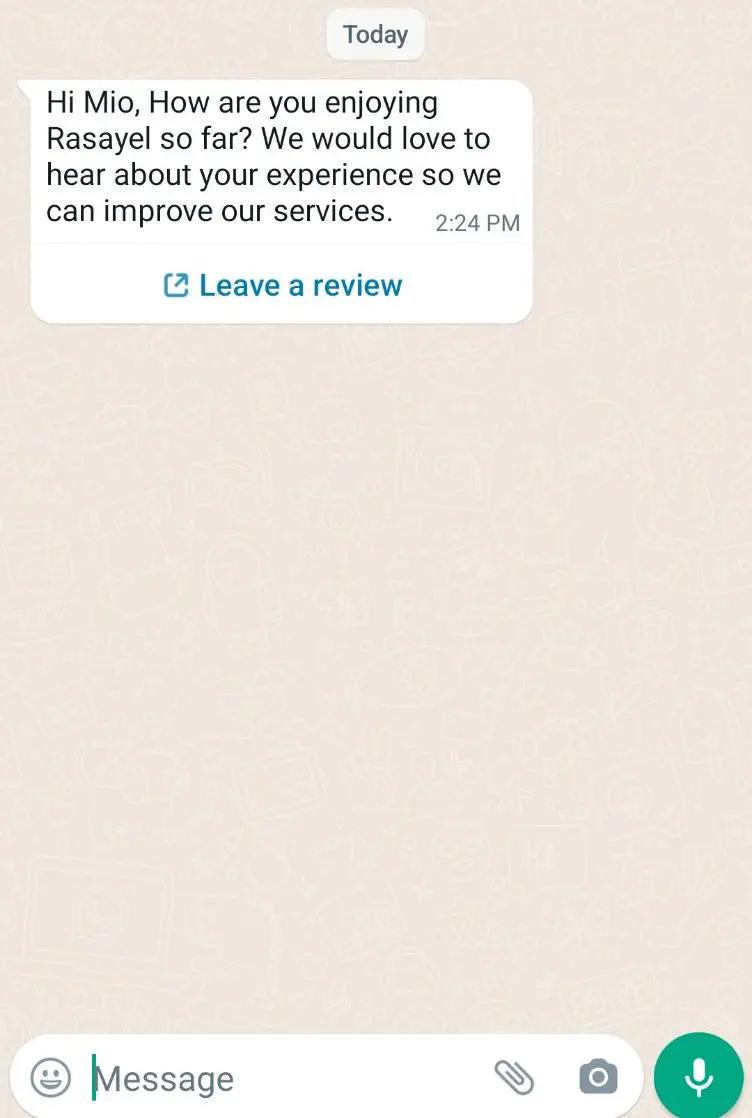 WhatsApp template for review.