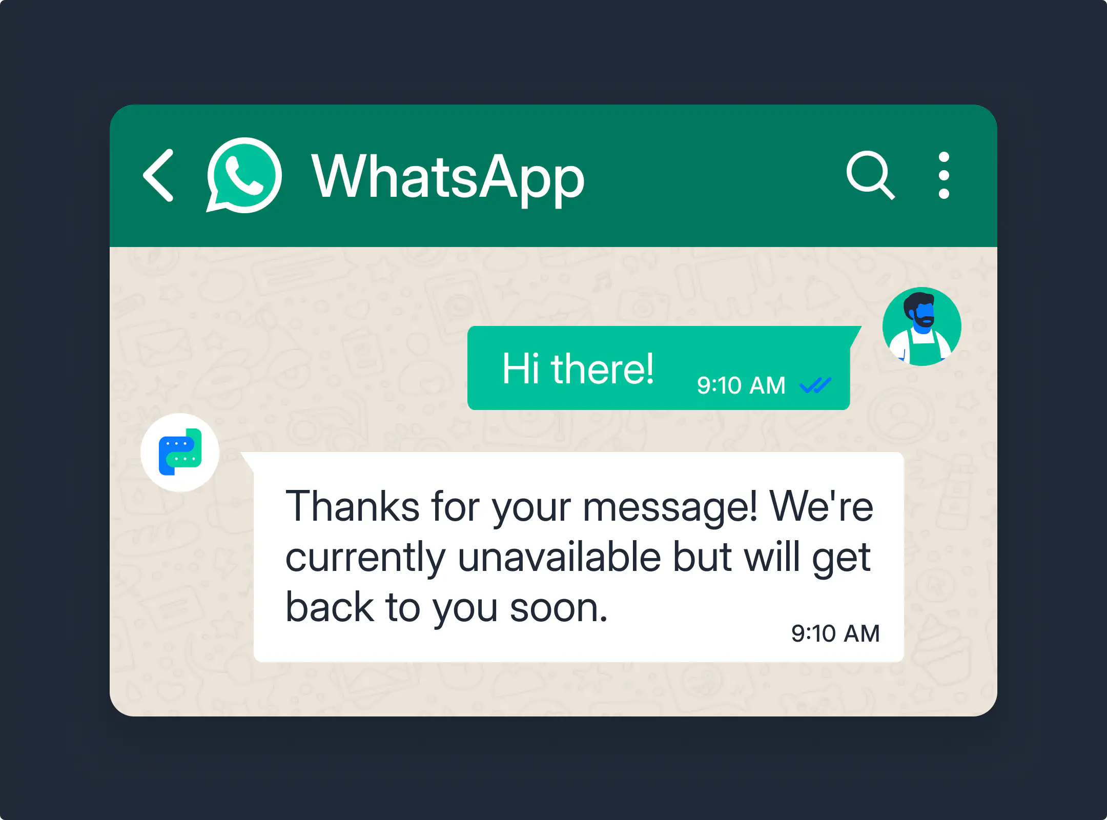 Example of a WhatsApp away message.