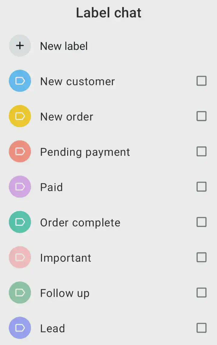 Labels in the WhatsApp Business app.