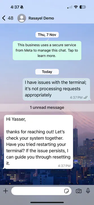 Responding to a support query on WhatsApp.