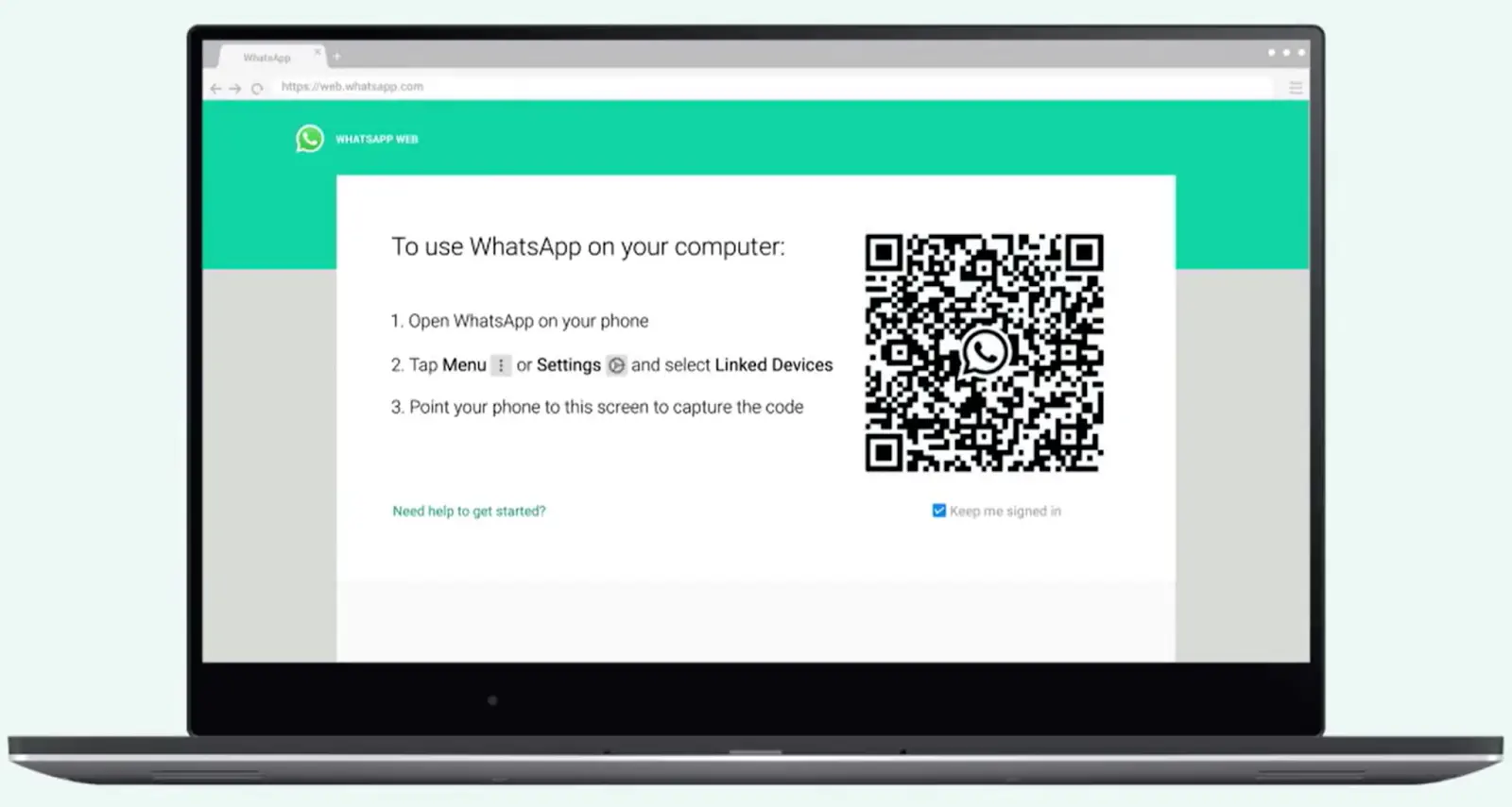QR code for connecting a device to WhatsApp account.
