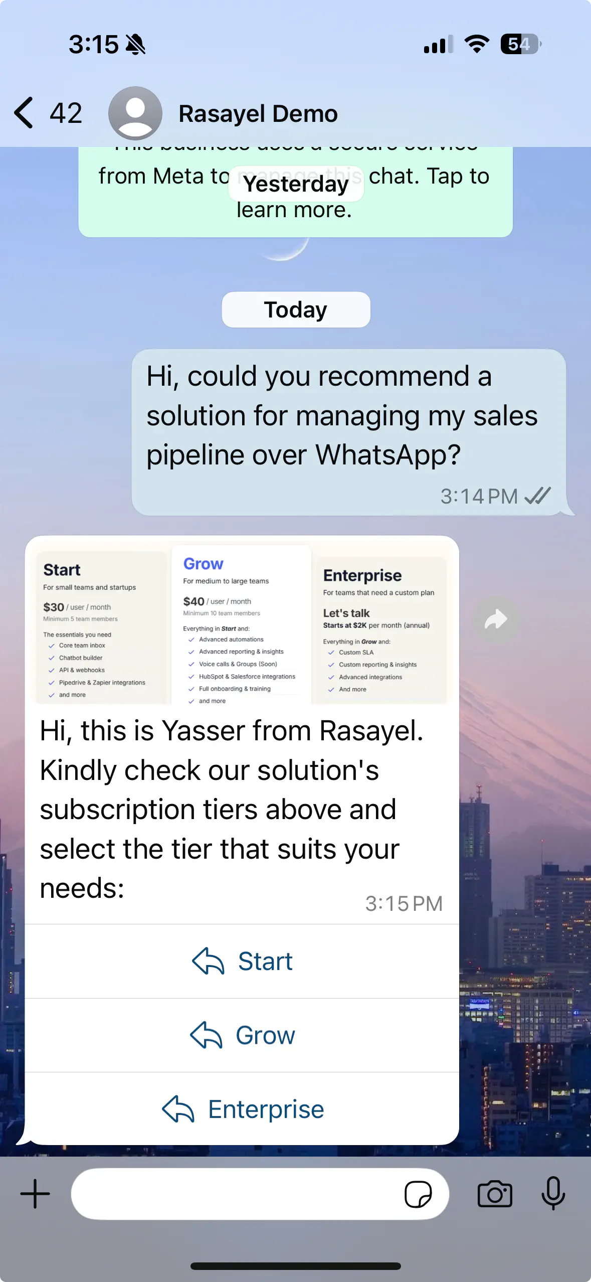 Example of personalized WA chatbot responses.