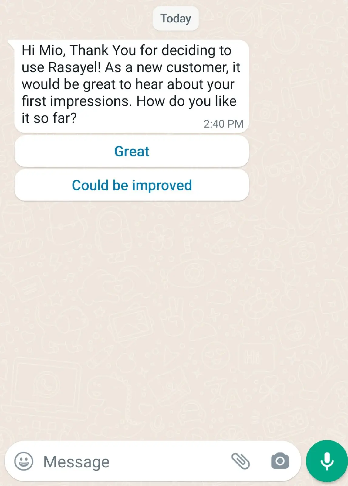 Asking aa new customer for first impressions.