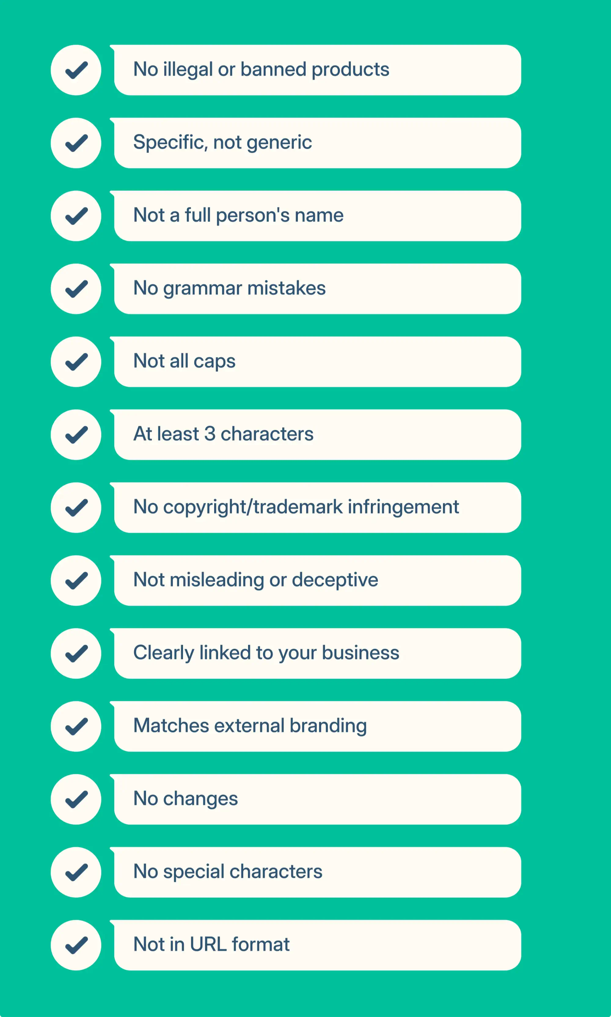 Criteria for approval of WhatsApp display name.