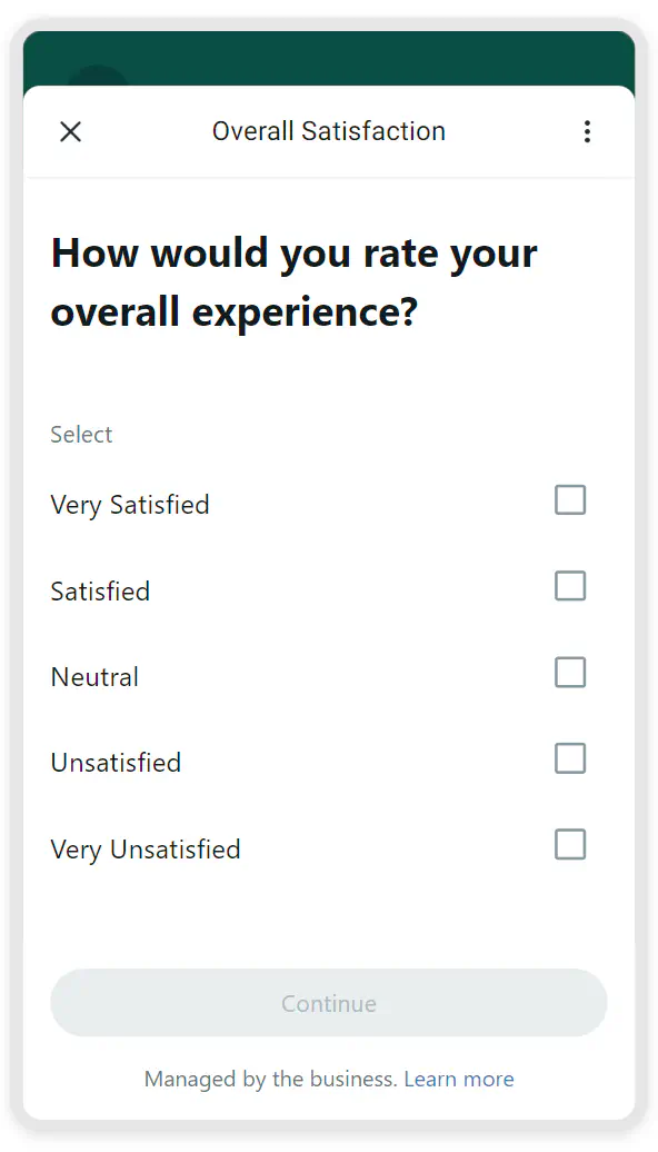 WhatsApp Flow designed for post-event satisfaction survey.